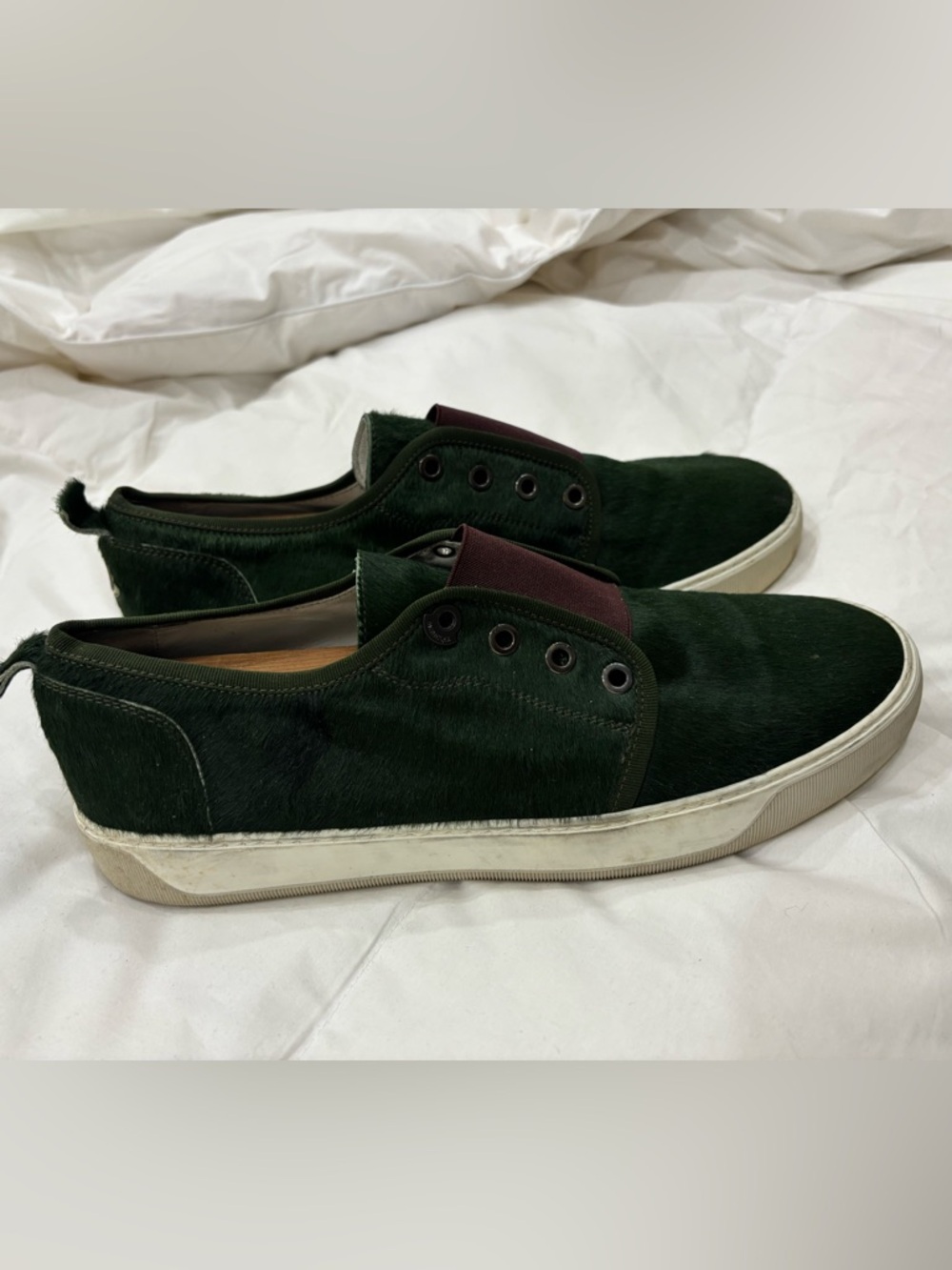 Moncler Men's Forest Green Slip-On Loafers with Brown Elastic. - Picture 5 of 6